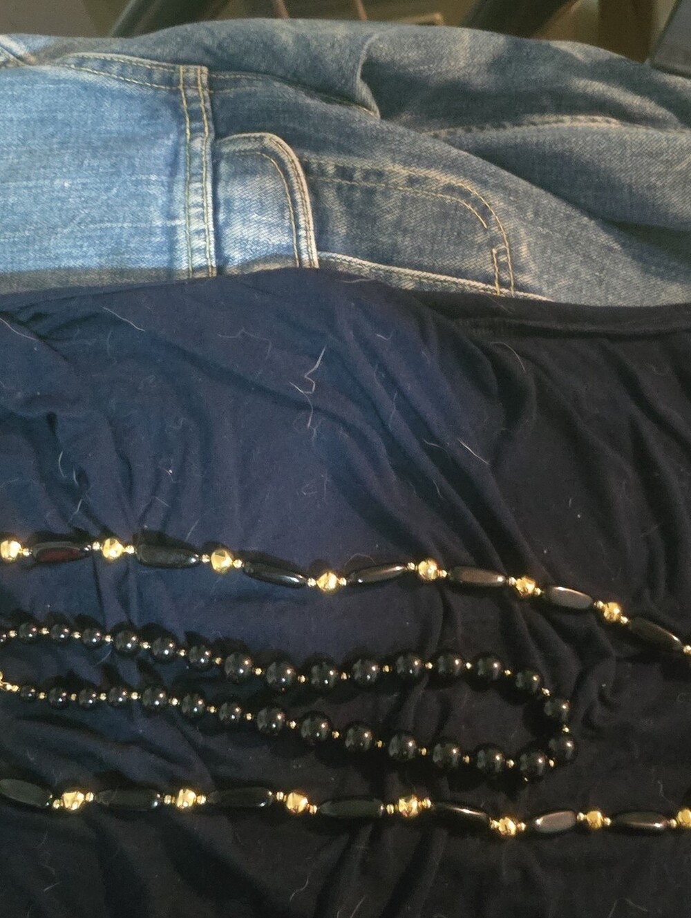 Monet Black and Gold Beaded Women's Necklace Set